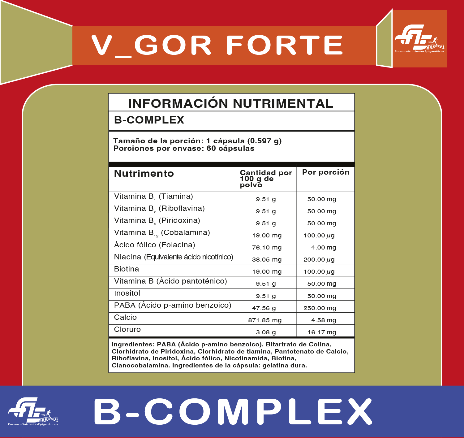 Información nutrimental de B-Complex