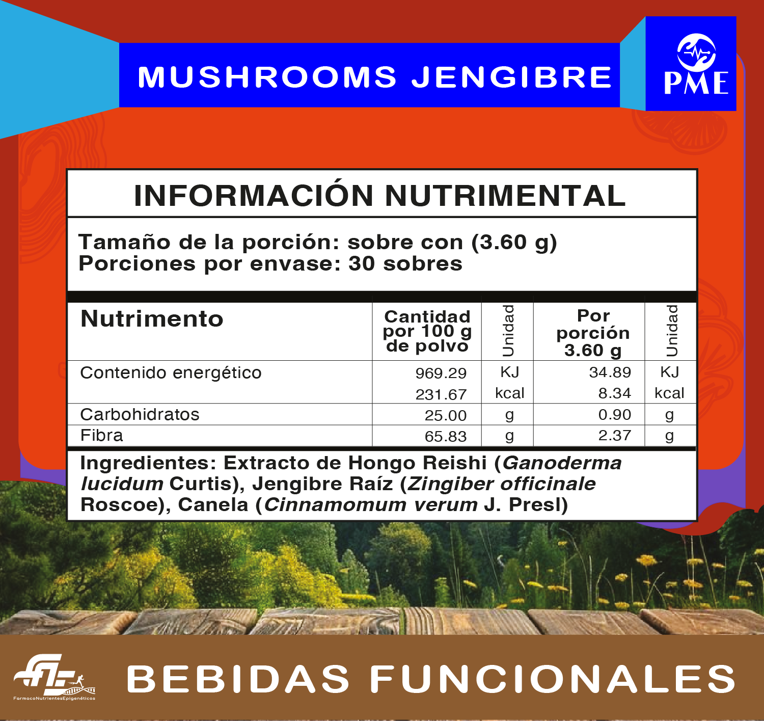Información nutrimental de Mushroom jengibre