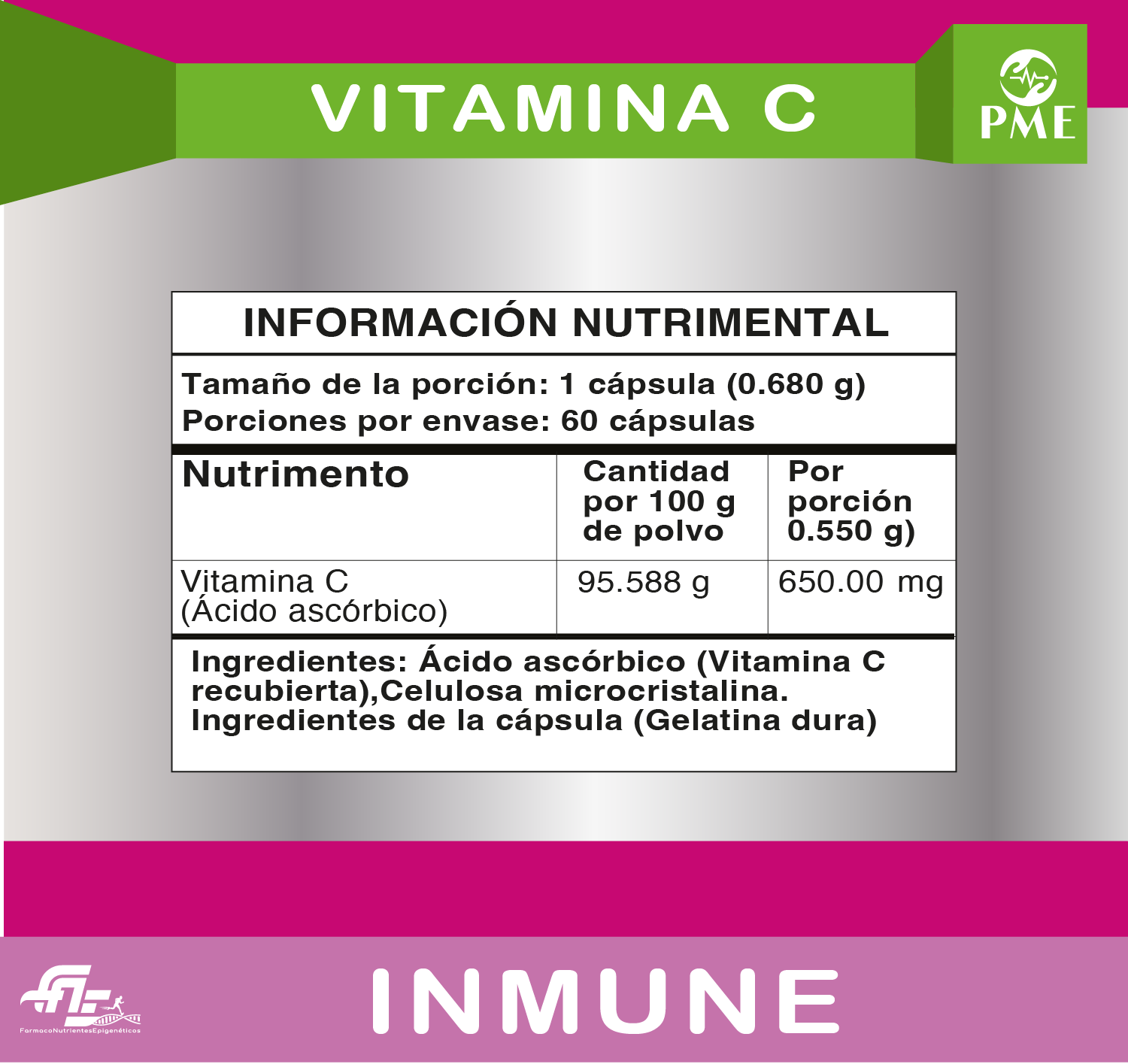 Información nutrimental de Vitamina C