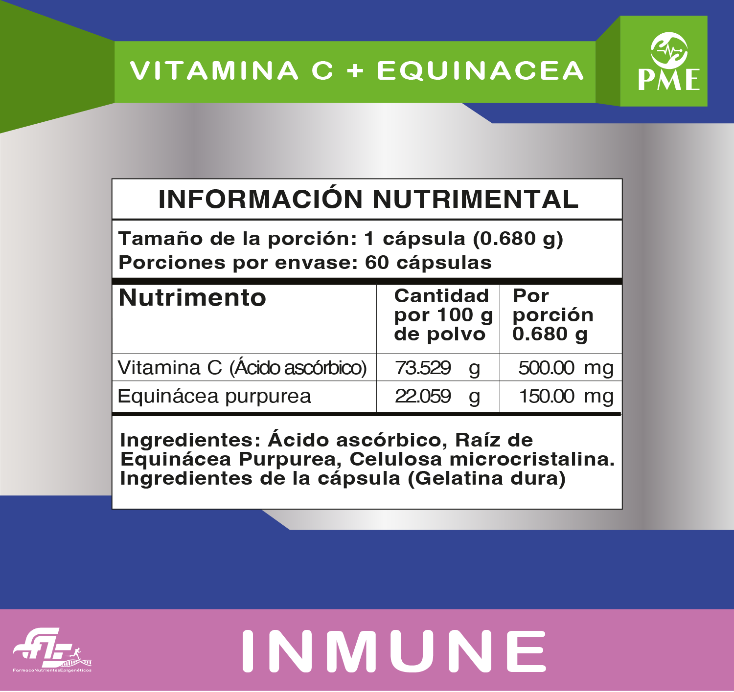 Información nutrimental de Vitamina C+ E