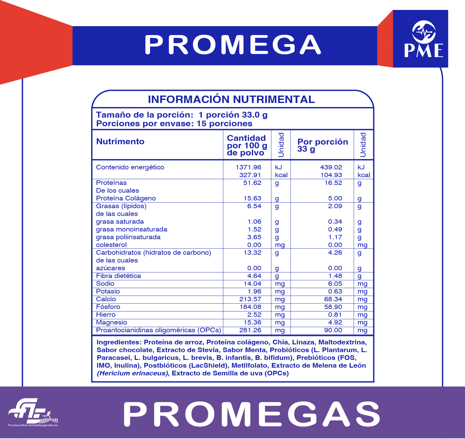 Información nutrimental de PrOmega