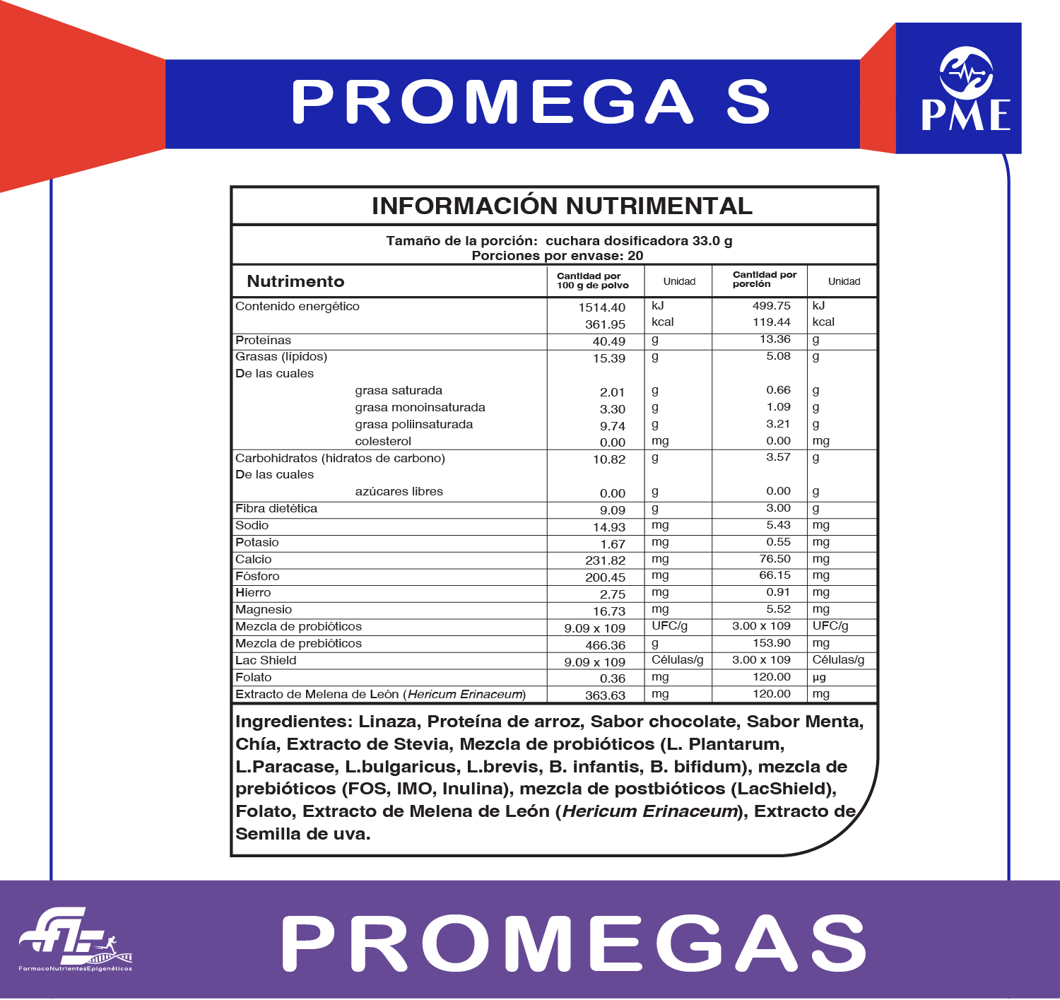 Información nutrimental de PrOmega