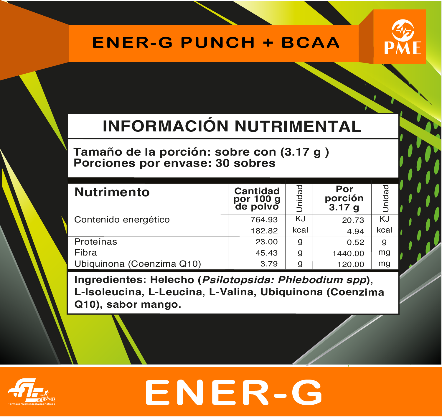 Información nutrimental de Ener-g Punch+BCAA