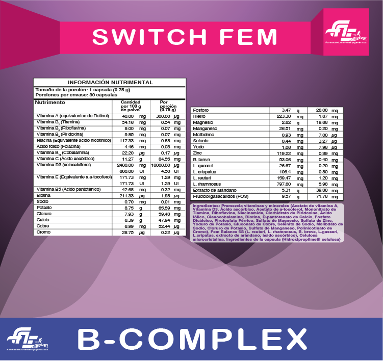 Información nutrimental de SWITCH FEM